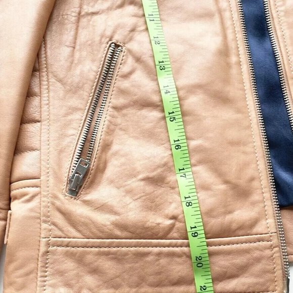 J. Crew Collection Standing Collar Leather Moto Jacket - NWOT - Peach Tan - Picture 5 of 11